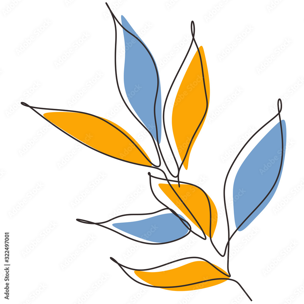 Leaf one line drawing. Minimalism leaves of tree botanical. Vector