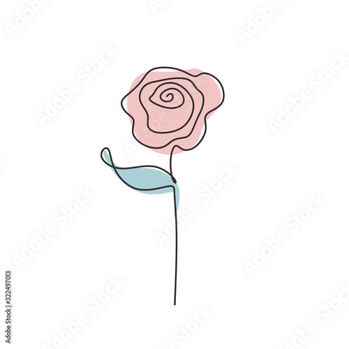 Rose petal one line drawing minimalism illustration. Vector romantic with simplicity contour art design.