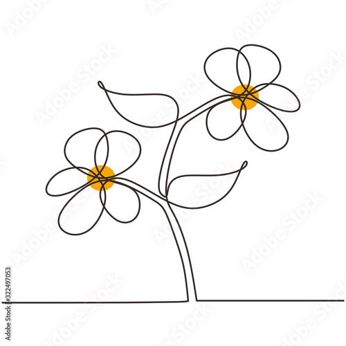 Plumeria flower one continuous line drawing. Contour outline hand drawn vector illustration of botanical plant artwork.