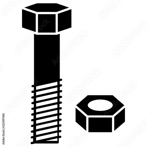 Industrial Metal Nut Bolts Vector Icon Glyph Design concept