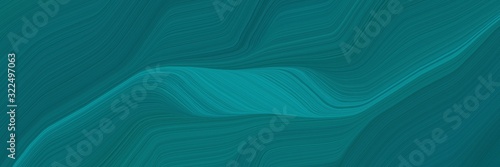 moving designed horizontal banner with teal green, dark cyan and teal colors. dynamic curved lines with fluid flowing waves and curves