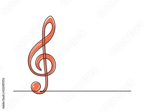 Continuous one line drawing of a treble clef