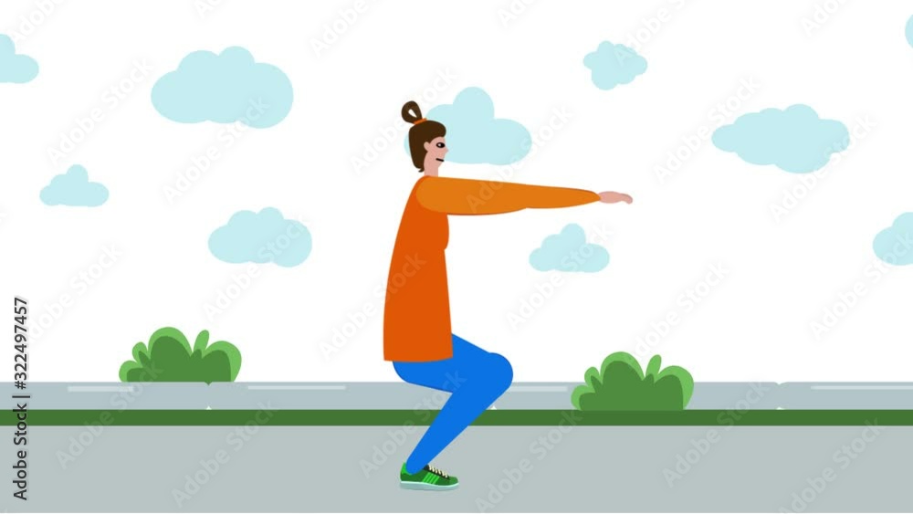 animation, video of a female athlete engaged in outdoor sports. Woman loses weight, loses weight with fitness animation, video of a female athlete engaged in outdoor sports. Woman loses weight, loses weight with fitness