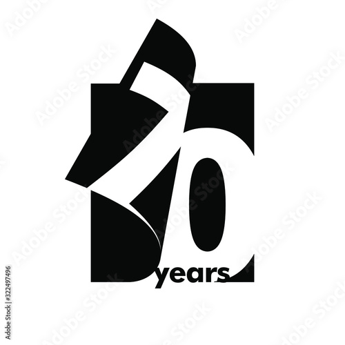 Isolated abstract logo 70 years. In the form of an open book, magazine. Happy greeting card for the 70th birthday. Black color writing on white background.