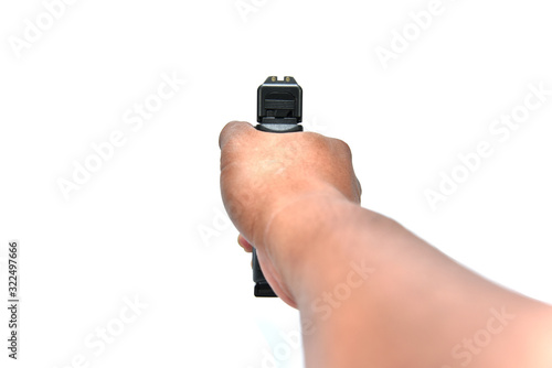 Isolated hand gun on white background.
