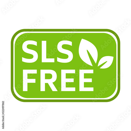 SLS Free Logo. Sodium Lauryl Sulfate Icon on a Green Background. Natural Eco