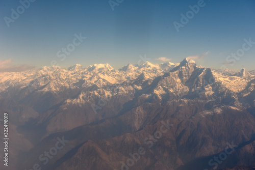 Himalayas ridge with Mount Gaur Shankar aerial view from Nepal country side