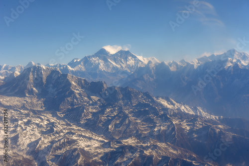 Himalayas ridge with Mount Everest aerial view from Nepal country side © fotoember