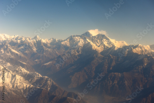 Himalayas ridge with Mount Everest aerial view from Nepal country side