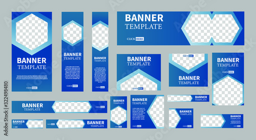 set of creative web banners of standard size with a place for photos. Vertical, horizontal and square template. vector illustration