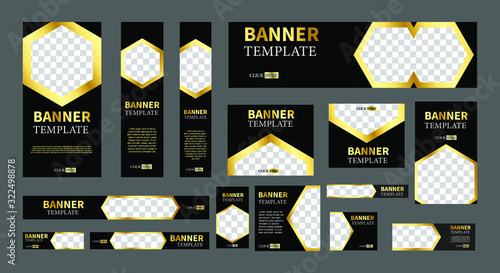 set of creative web banners of standard size with a place for photos. Vertical, horizontal and square template. vector illustration