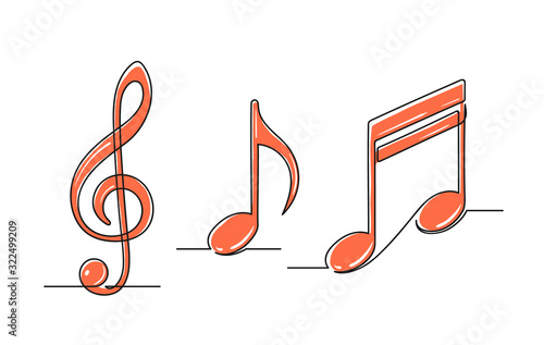 Set of continuous one line drawing of a musical notes