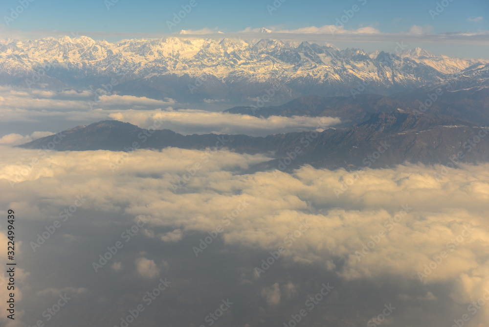 Himalayas ridge aerial view on Nepal