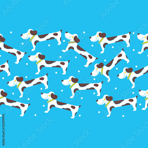 Horizontal seamless border with cute dogs. 