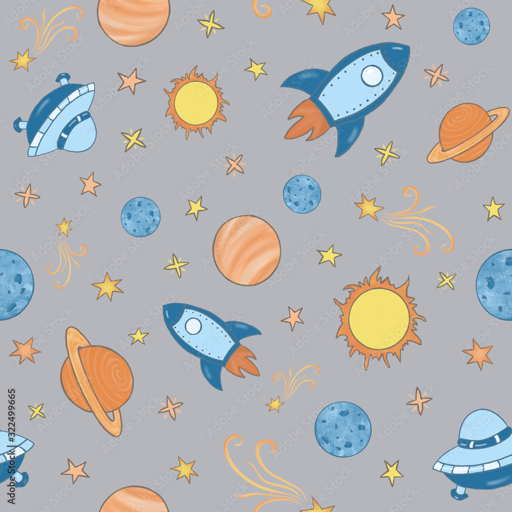 Seamless pattern on the space theme Seamless pattern on the space theme