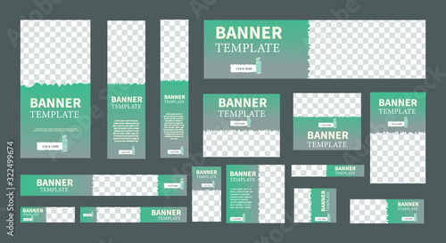 set of creative web banners of standard size with a place for photos. Vertical, horizontal and square template. vector illustration