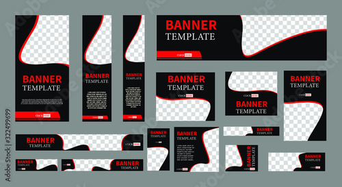 set of creative web banners of standard size with a place for photos. Vertical, horizontal and square template. vector illustration