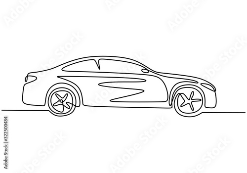 One line drawing of car. Sedan vehicle, vector illustration minimalism.