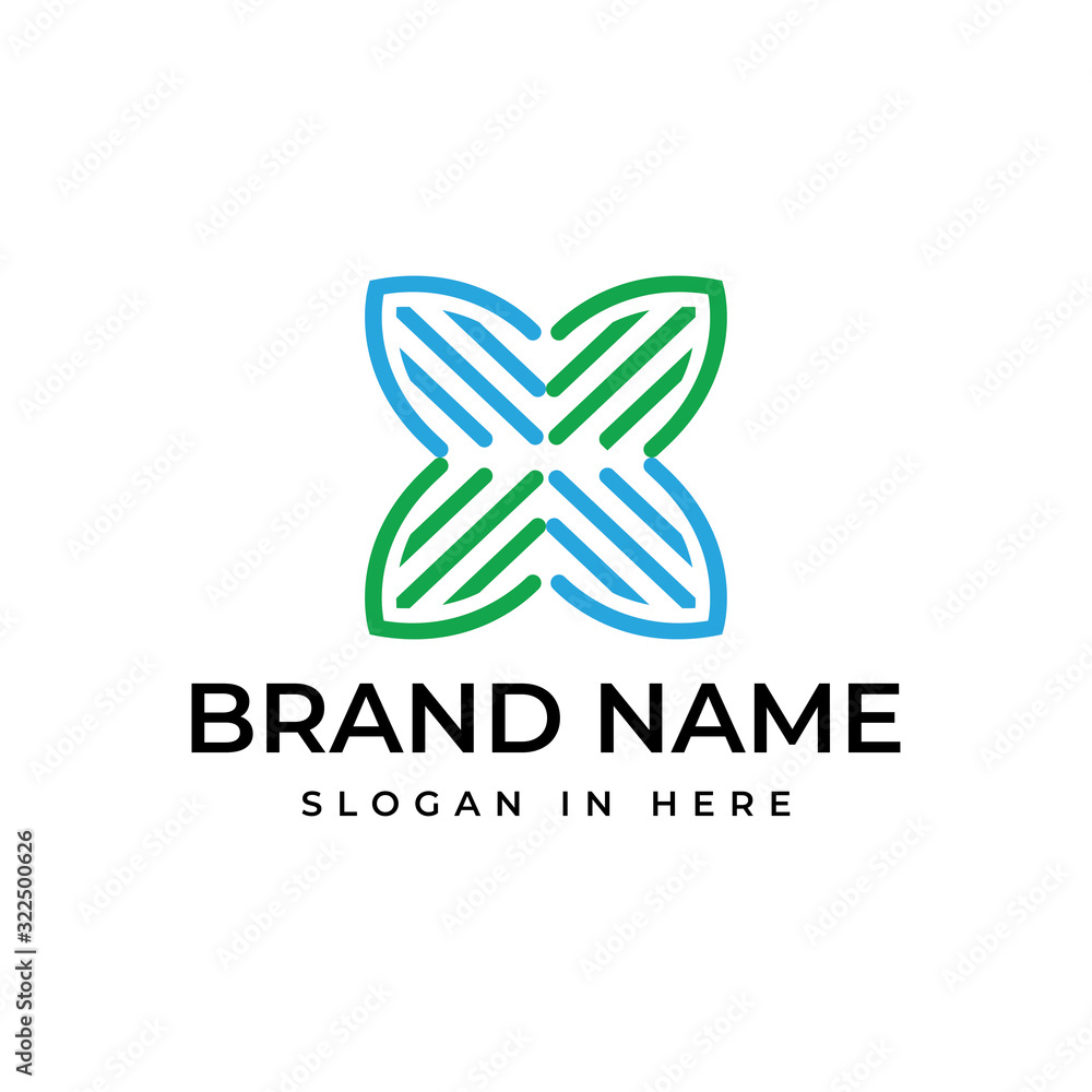 hand group abstract style with leaf and line art vector logo illustration