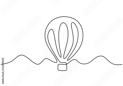 Vector illustration aerostat. Continuous one line style air balloon illustration, minimalism creative travel concept.