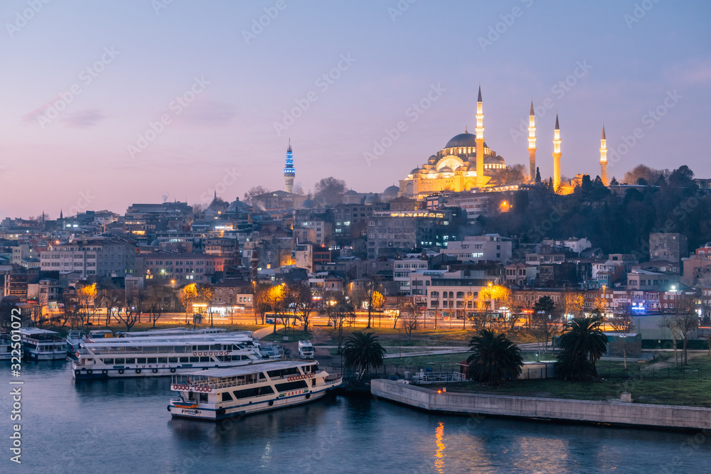Istanbul, Turkey - Jan 14, 2020: The Suleymaniye Mosque is an Ottoman imperial mosque located on the Third Hill of Istanbul, Turkey