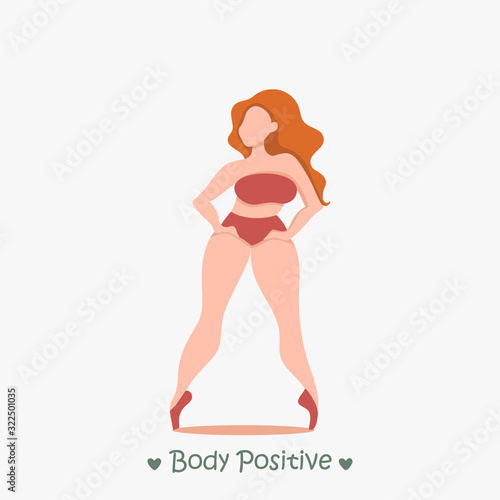  Happy pose  plus size girl. Happy body positive.