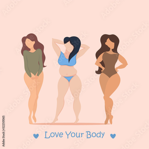  Happy pose  plus size girls. Happy body positive.