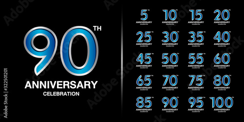 Set of premium anniversary logotype. Silver and blue  anniversary celebration emblem design for company profile, booklet, leaflet, magazine, brochure, web, banner, invitation or greeting card.