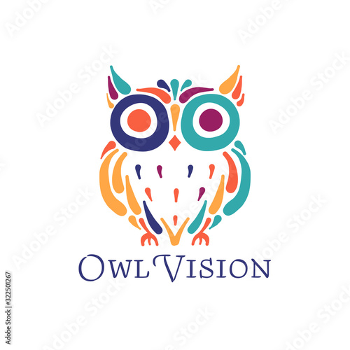Cute owl colorful, logo design template