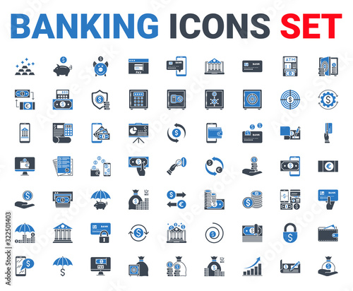 Set banking icons glyph. For concepts and web apps
