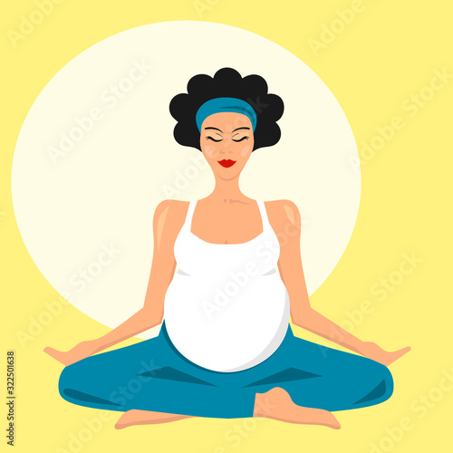 illustration of a pregnant woman meditating in lotus yoga pose