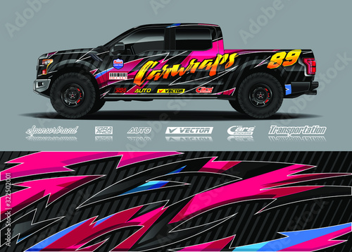 Truck wrap design vector kit. Modern sport graphics. Abstract stripe racing and grunge background for wrap all vehicle, race car, rally, adventure vehicle and car livery.