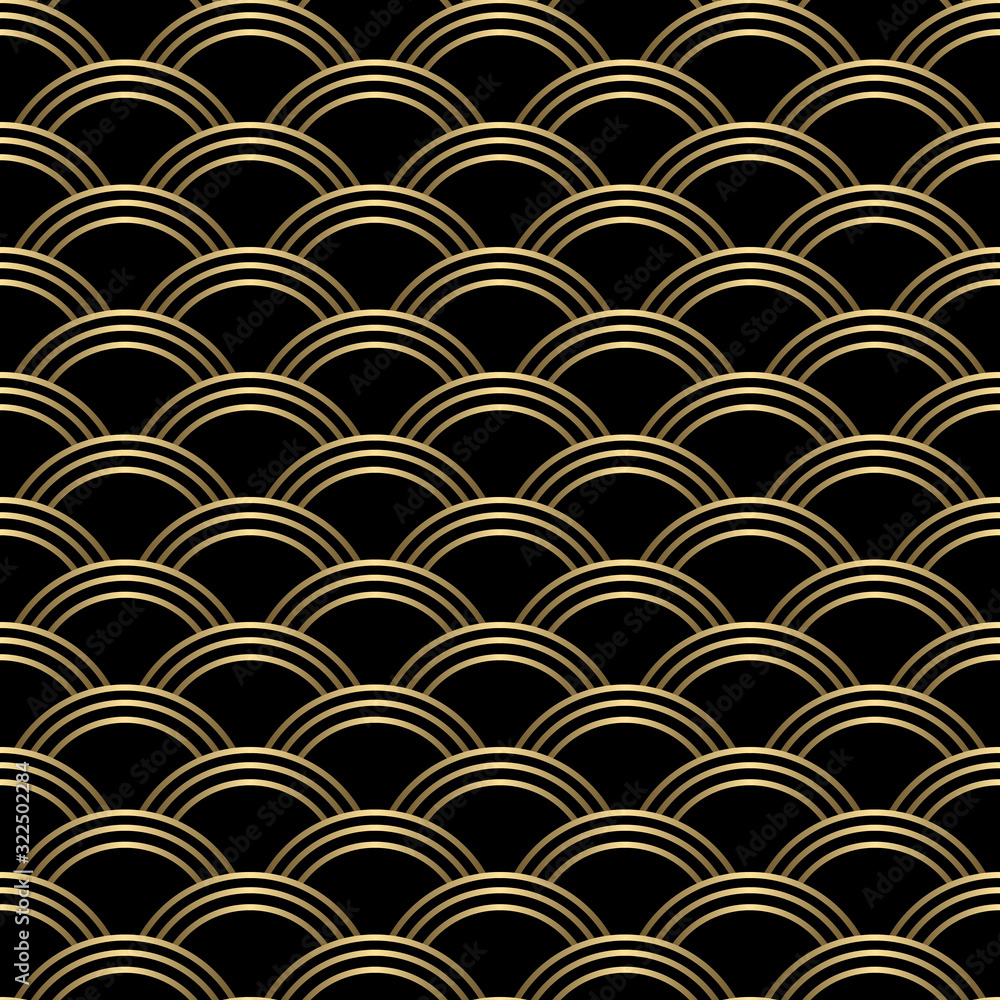 Art deco dark gold linear geometric seamless scale pattern luxury style. Art deco dark gold linear geometric seamless scale pattern luxury style.