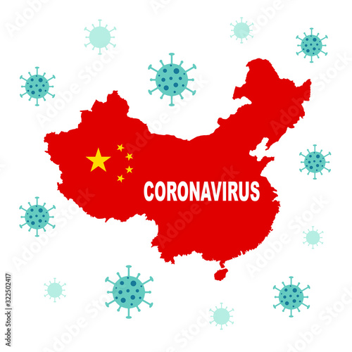 Coronavirus in China. China map country silhouette with a stamp: Coronavirus on it. .Coronavirus (2019-nCoV). Vector illustration.