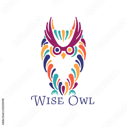 Cute owl colorful, logo design template