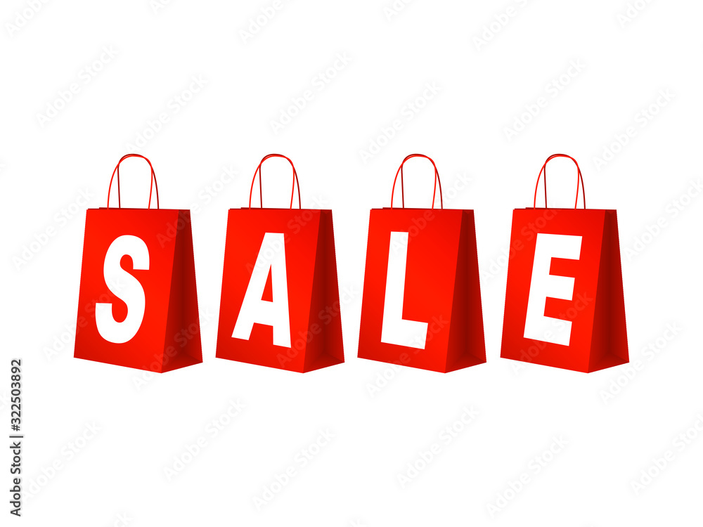 Red shopping bags with the inscription Sale. Isolated on white background Red shopping bags with the inscription Sale. Isolated on white background