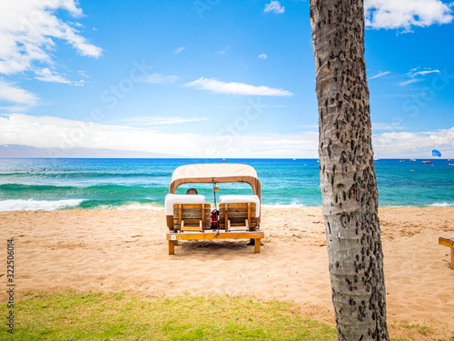 Fototapeta Beach sunbed on Kaanapali Beach, Maui, Hawaii