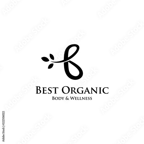 Creative Illustration luxury sign B with leaf logo template design