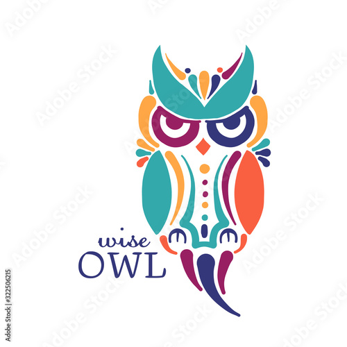 Cute owl colorful, logo design template