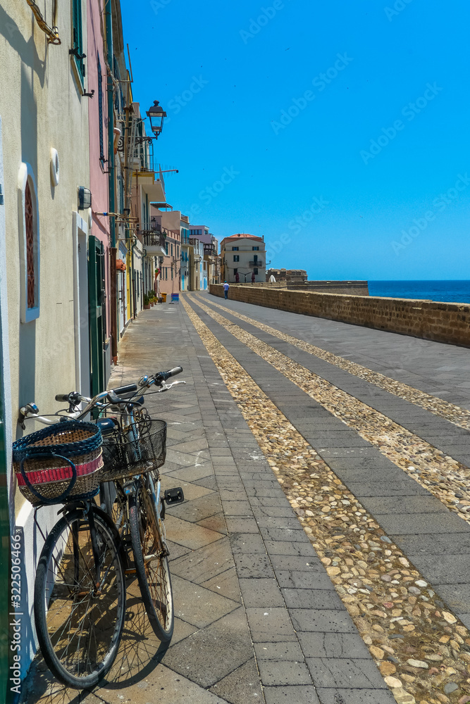 Alghero, Sardinia / Italy - June, 2015: Bicycles at the waterfront promenade