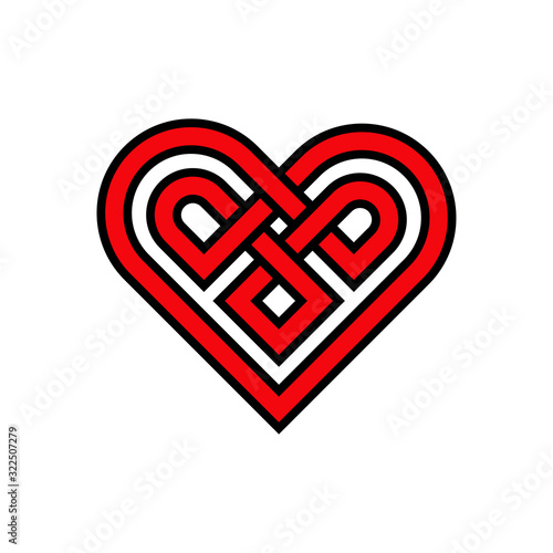 Símbolo de amor eterno. Icono lineal con corazón enlazado como nudo con color rojo
