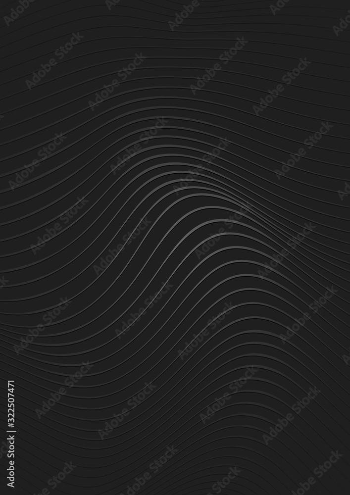 Silver Lined Abstract Pattern on Black Background with Wave Effect - Modern Graphic Illustration for Your Designs, Vector