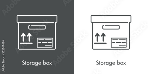 Caja de almacenaje. Icono plano lineal caja de cartón en fondo gris y fondo blanco
