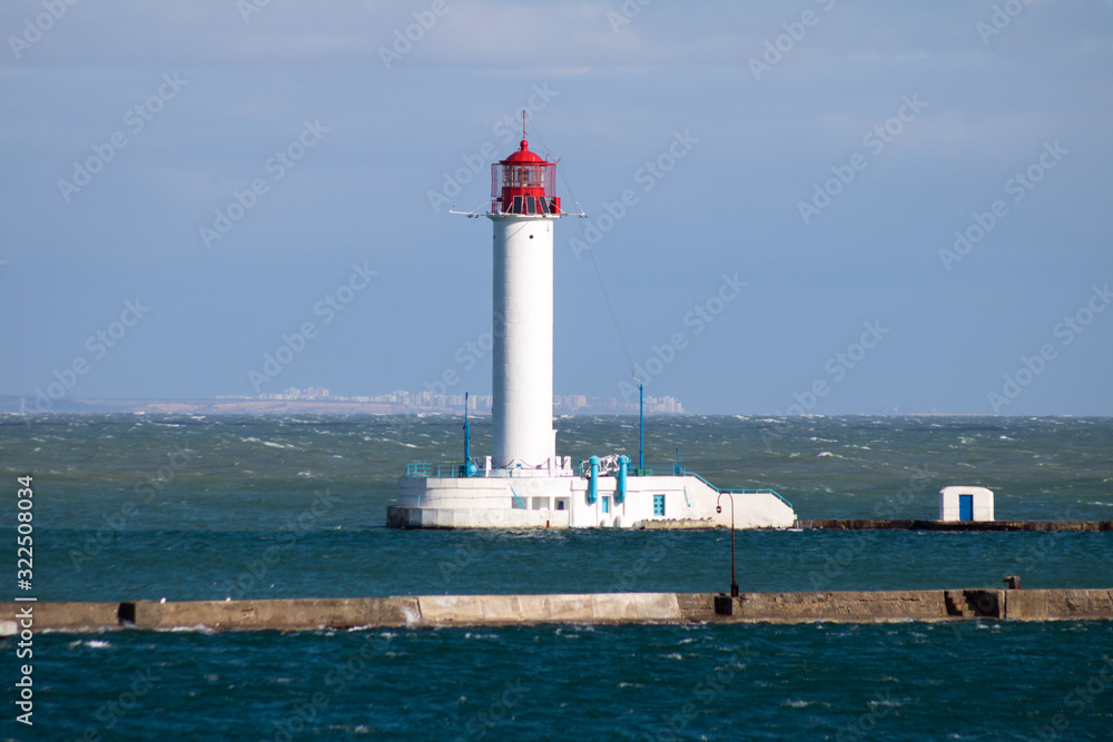 lighthouse at sea harbour, Odessa seaport entrance