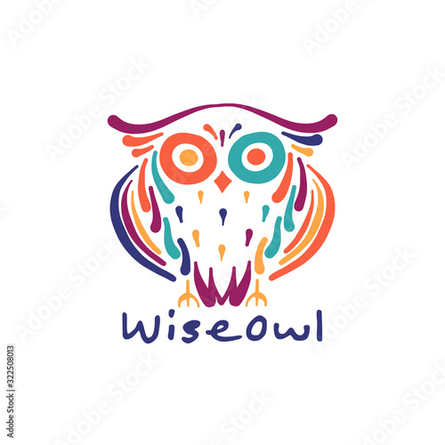 Cute owl colorful, logo design template