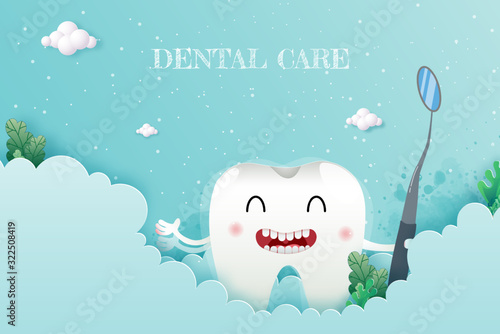 Happy teeth cute cartoon with candy .toothbrush for oral dental hygiene, children's dentistry concept. Vector Illustration