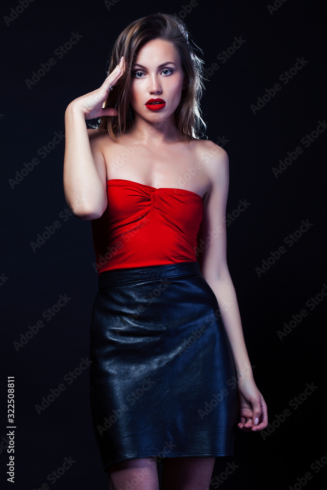 young lady posing emotional on black background, lifestyle people concept young lady posing emotional on black background, lifestyle people concept