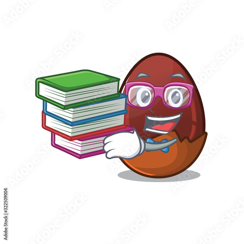 mascot cartoon of chocolate egg studying with book