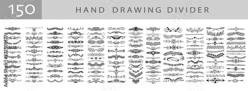 mega set of 150 doodle sketch drawing divider, wedding card design element or page decoration