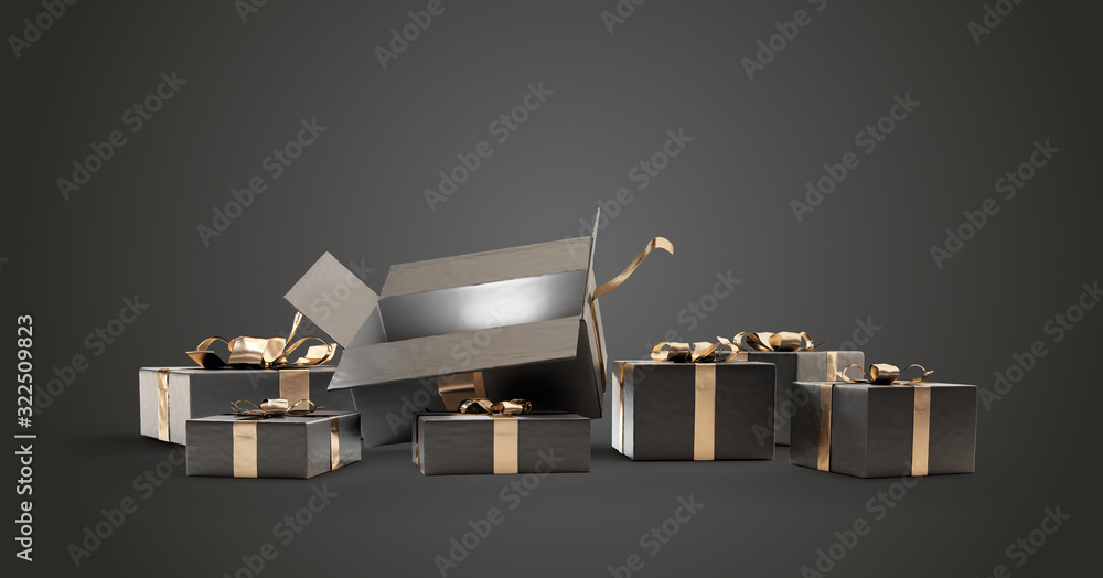 packages gifts golden black design 3d-illustration packages gifts golden black design 3d-illustration